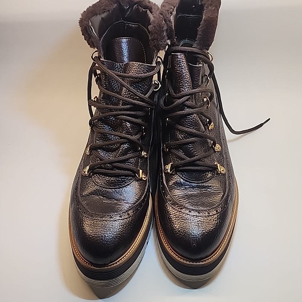 Valentina Leather Winter Boots Faux Fur Lined Lug Sole - Picture 5 of 11